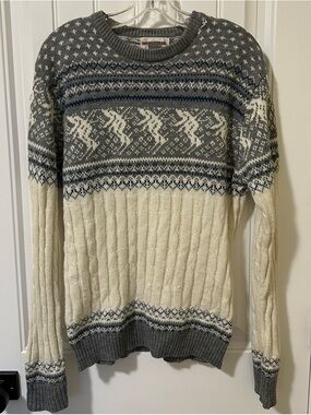 Vintage McGregor Classic Fair Isle Crewneck Ski Sweater Gray & Cream